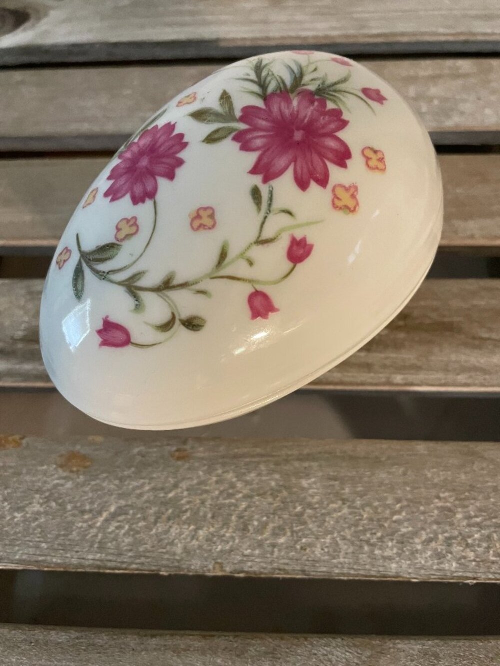 Lefton Ceramic Egg Shaped Floral Trinket Box